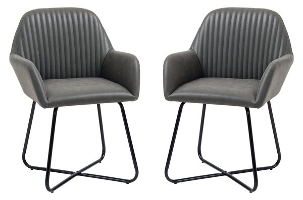 HOMCOM Set 2 Sedie Moderne per Sala da Pranzo, Cucina o Soggiorno, Sedie Imbottite in Similpelle Grigia 60x56.5x85 cm | Aosom Italy