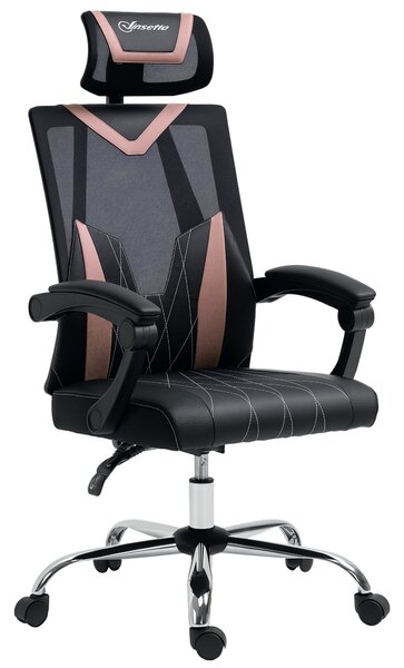 Vinsetto Sedia da Ufficio Ergonomica e Regolabili con Lombare e Cervicale, Altezza e Inclinazione Regolabili, 58x62.5x112-120cm, Rosa | Aosom Italy