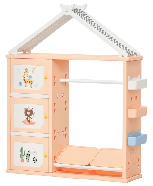 HOMCOM Armadio Cameretta, Mobile Portagiochi con Contenitori e Appendiabiti in PE Arancione, 128x34x155cm|Aosom