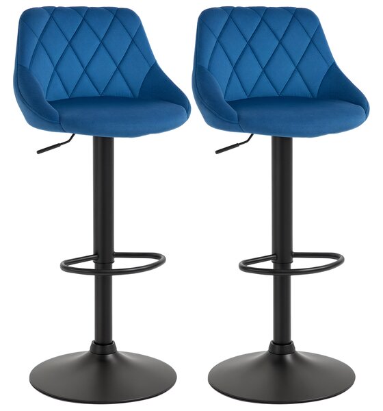 HOMCOM Set 2 Sgabelli da Cucina di Design con Schienale in Velluto, Sgabelli da Bar di Design con Base in Metallo, 46x48x83-104cm, Blu | Aosom Italy