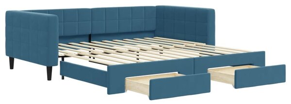 Divano Letto Estraibile con Cassetti Blu 100x200 cm in Velluto