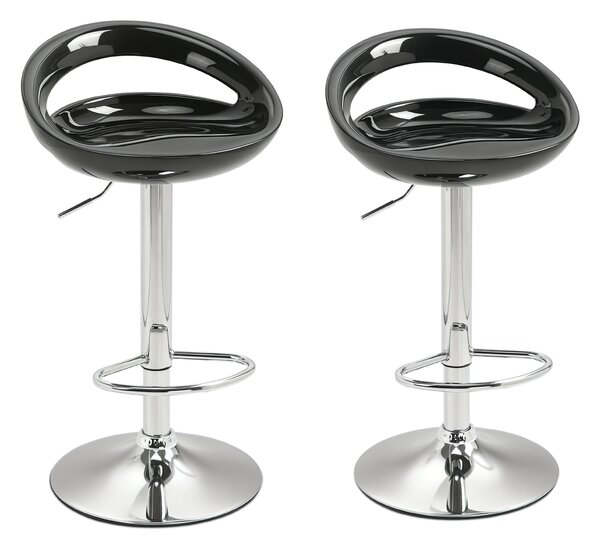 HOMCOM Set 2 Pezzi, Sgabello da Bar Girevole con Poggiapiedi e Altezza Regolabile in Metallo e ABS Nero, 46x41x76-96 cm|Aosom