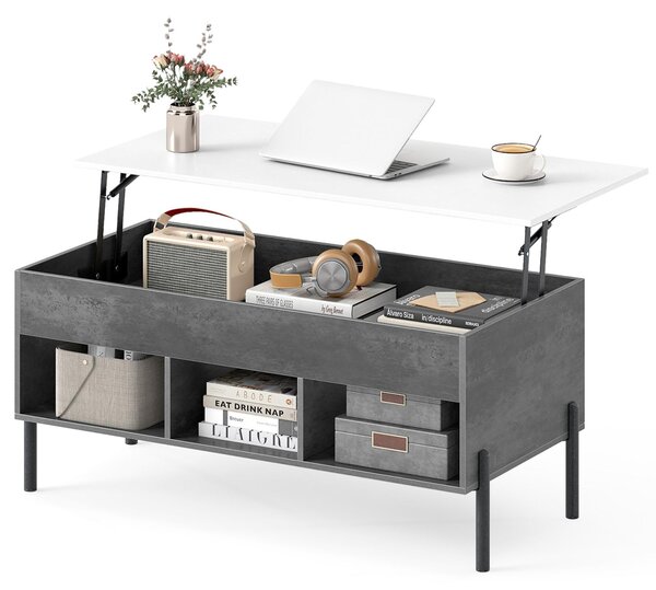 Tavolino KOMFOTTEU con piano sollevabile, tavolino laterale regolabile in altezza con spazio contenitivo, tavolino da soggiorno con ripiano aperto e vano nascosto, tavolino da caffè per soggiorno e ufficio, dimensioni 100 x 50 x 59 cm (grigio)