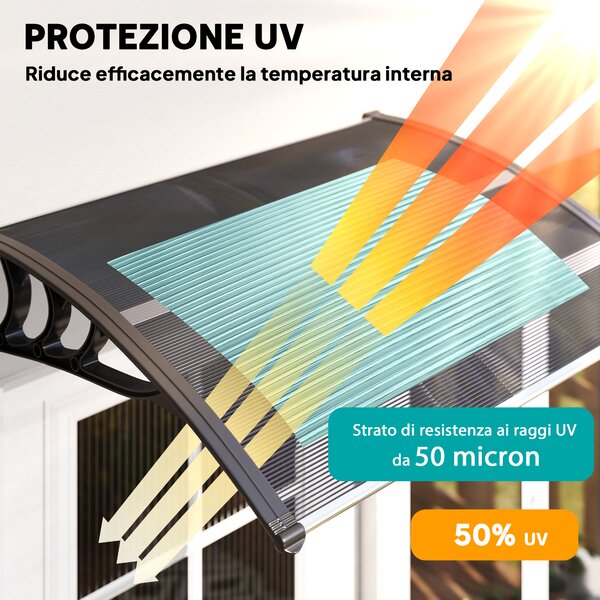 Outsunny Tettoia in Policarbonato Anti-UV da Esterno per Porte e Finestre, 100x80cm|Aosom