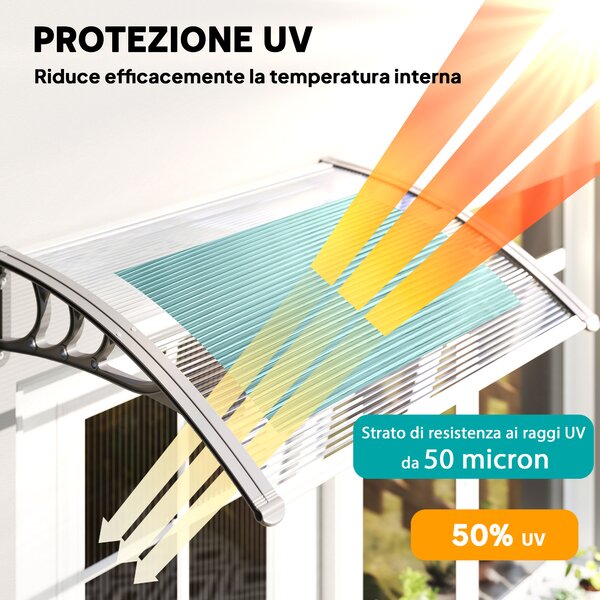 Outsunny Tettoia in Policarbonato Anti-UV da Esterno per Porte e Finestre, 100x80cm|Aosom