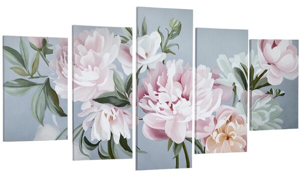 HOMCOM Stampa su Tela con Peonie, 5 Pezzi per Casa e Ufficio, Tela in Legno di Pino e Vernice ad Acqua, 200x100cm, Multicolore|Aosom
