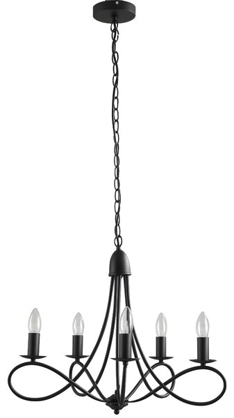 HOMCOM Lampadario con 5 candelieri pieghevole altezza regolabile vintage in acciaio nero Diametro 58 x 45cm|Aosom
