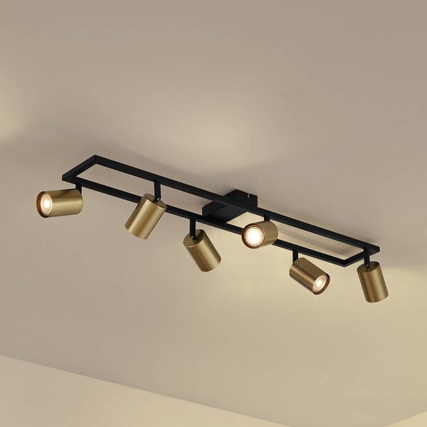 Faretto da soffitto Lindby Bravius, ottone, a 6 luci, ferro Bravius Lindby, dimmerabile, Nero, Corridoio, Metallo, Moderno, Faretto