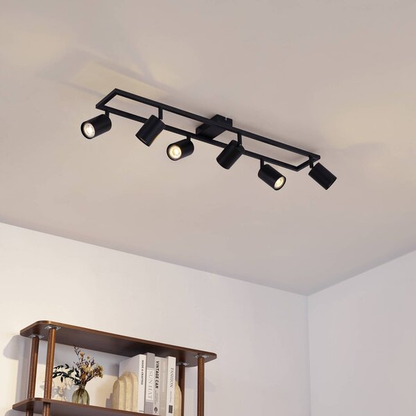 Faretto da soffitto Lindby Bravius, nero, a 6 luci, ferro Bravius Lindby, dimmerabile, Nero, Corridoio, Metallo, Moderno, Faretto