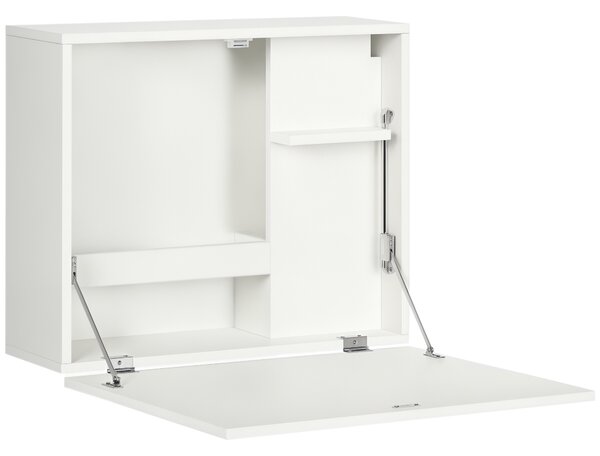 HOMCOM Scrivania a Muro Pieghevole e Salvaspazio con Ripiani, per Studio, Soggiorno e Ufficio, in Truciolato e MDF, 60x21.5x50 cm, Bianco|Aosom