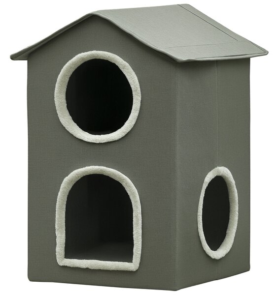 PawHut Casetta per Gatti a Due Livelli con Cuscini Lavabili 3 entrate, 42x46x59.5 cm, Grigio|Aosom