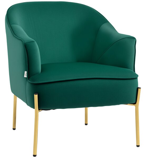 HOMCOM Poltrona con Gambe in Acciaio, Sedia da Letto in Tessuto Effetto Velluto, 62x69x75 cm, Verde | Aosom Italy