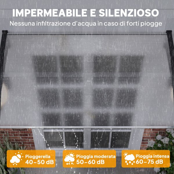 Outsunny Tenda da Sole Curva con Viti e Bulloni Inclusi, in Policarbonato, PP e Alluminio, 90x150x25 cm, Nero e Trasparente | Aosom Italy