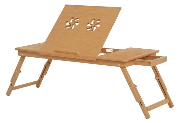 HOMCOM Tavolino da Letto per PC Pieghevole e Inclinabile con Cassetto, 72x35x22-30, Colore Legno|Aosom