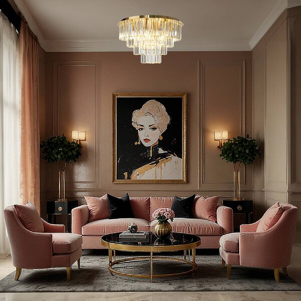 Plafoniera in cristallo Milano Milagro Lighting, Ottone / Oro, Soggiorno / Sala da pranzo, Vetro, Plafoniera