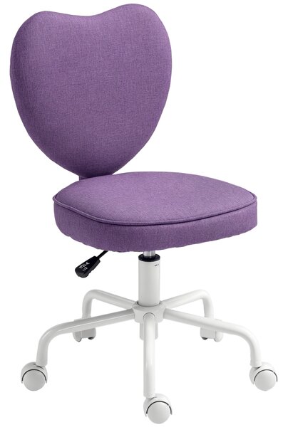 Vinsetto Sedia per Scrivania a Cuore con 5 Rotelle e Altezza Regolabile in Tessuto, 40x50x79-89cm, Viola