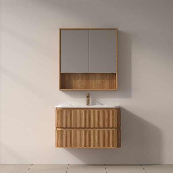 Mobile bagno 80 cannettato con lavabo incasso ceramica | KAM-NORTH-80C - KAMALU