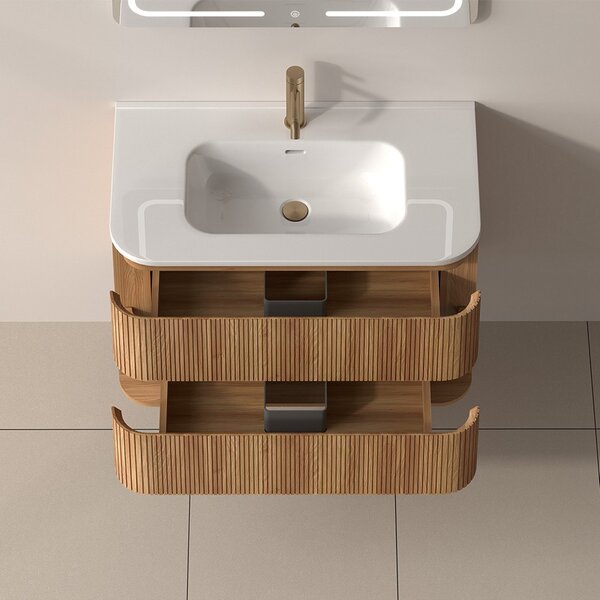Mobile bagno 80 cannettato con lavabo incasso ceramica | KAM-NORTH-80C - KAMALU