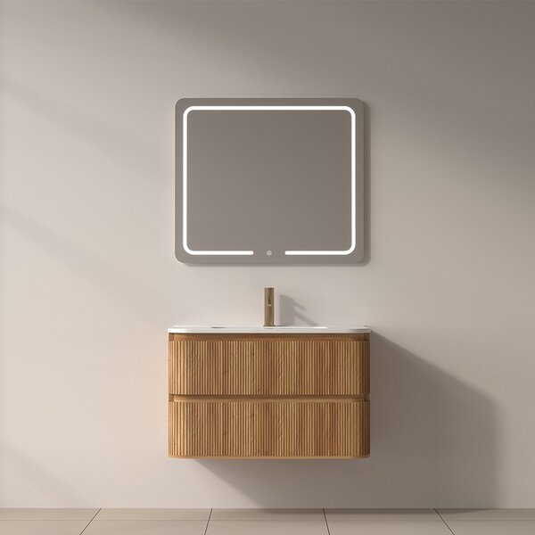 Mobile bagno 80 cannettato con lavabo incasso ceramica | KAM-NORTH-80C - KAMALU