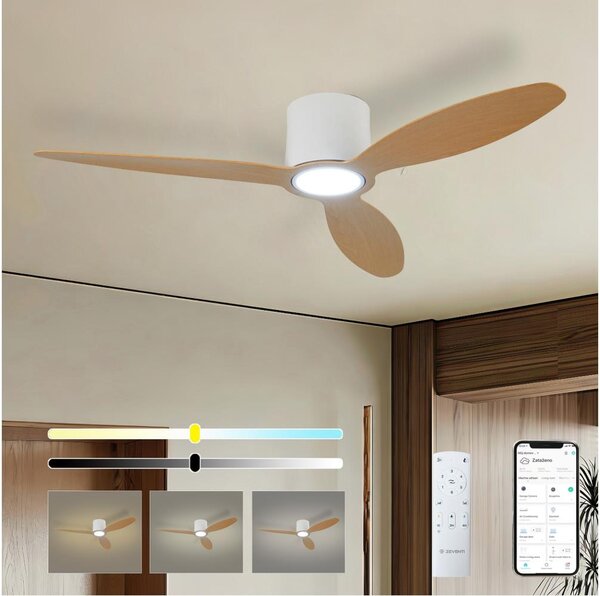 ZEVENTI - Ventilatore da soffitto LED VENTORA LED/24W/230V Wi-Fi Tuya bianco/rovere + telecomando