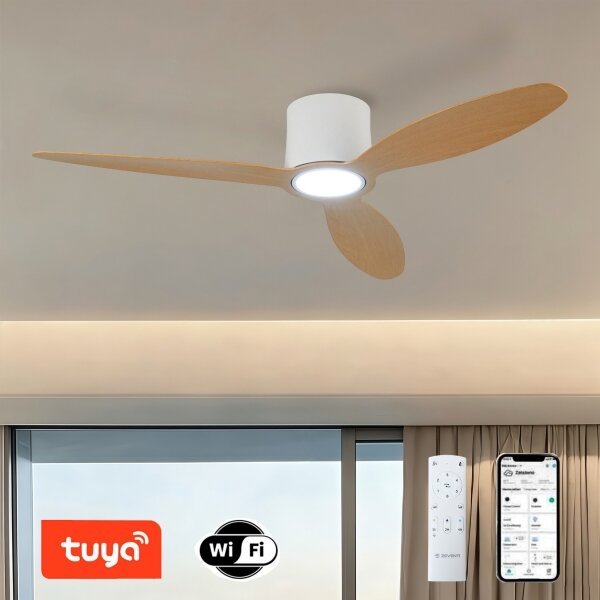 ZEVENTI - Ventilatore da soffitto LED VENTORA LED/24W/230V Wi-Fi Tuya bianco/rovere + telecomando