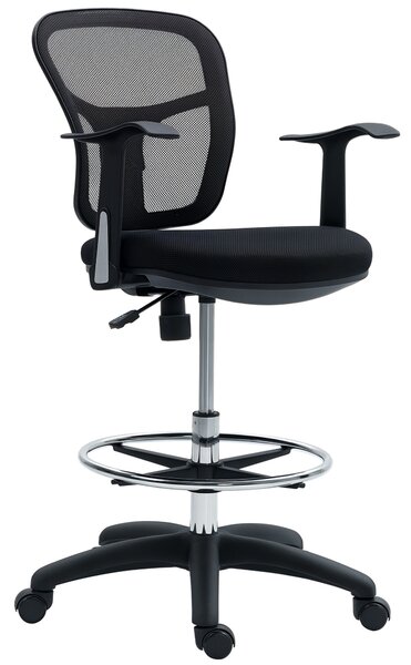 HOMCOM Sedia Girevole con Anello Poggiapiedi e Schienale Ricurvo, in Poliestere, Schiuma e Plastica, 55x58x94 cm, Nero