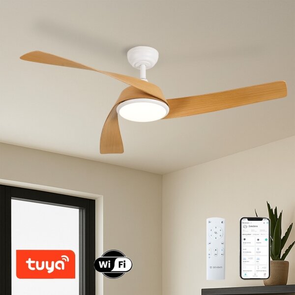 ZEVENTI - Ventilatore da soffitto LED AERYS LED/24W/230V Wi-Fi Tuya bianco/rovere + telecomando