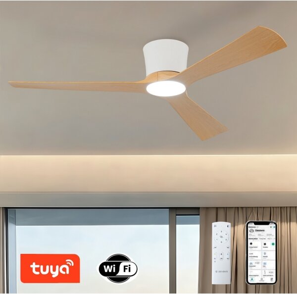 ZEVENTI - Ventilatore da soffitto LED AUREX LED/24W/230V Wi-Fi Tuya bianco/rovere + telecomando