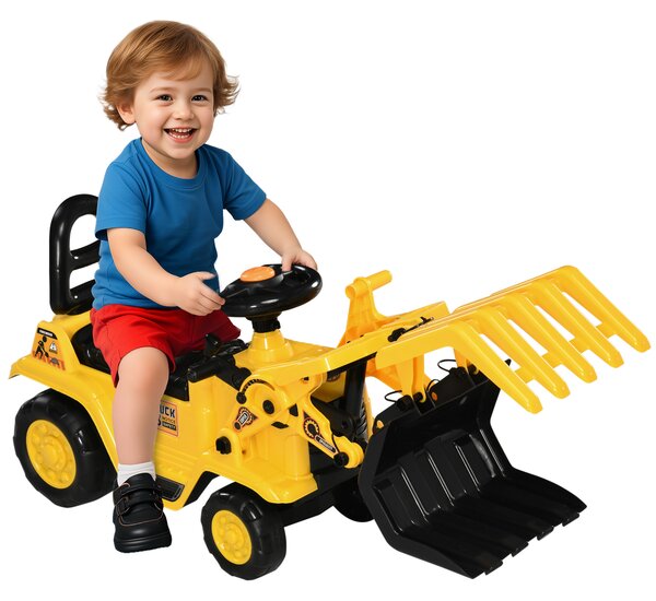 HOMCOM Escavatore per Bambini 3-4 Anni con Pinza, Pulsante per Suoni e Spazio Portaoggetti Nascosto, in PP e ABS, 83x27x39 cm, Giallo e Nero|Aosom