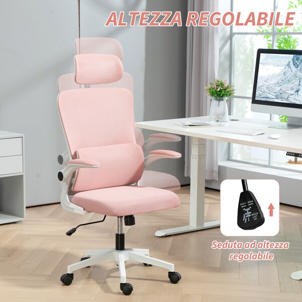 Vinsetto Sedia da Ufficio Regolabile e Reclinabile con Poggiatesta Rimovibile, in Tessuto a Rete, 60x59x114-122 cm, Rosa | Aosom Italy