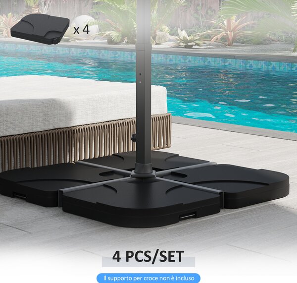Outsunny Base per Ombrellone in Plastica, Set 4 Pezzi Riempibili con Acqua o Sabbia, 50x50x7.5cm per Pezzo | Aosom