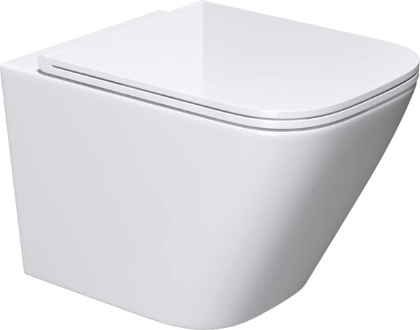 Doporro WC Sospeso Sanitari Sospesi Filomuro in Vetroceramica Bianco 52x36x36 cm con Copriwc Soft Close Chiusura Ammortizzata e Sciacquone Profondo WC Design Moderno Senza Bordi Aachen112