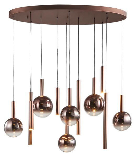 Lampada a sospensione LED con sfere e barre Camino, color rame, 60 W, luce bianca calda, 2469 lm, metallo, dimensioni: 200x120x45 cm, IP20, Italux