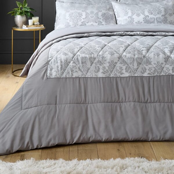 Copriletto grigio trapuntato Jacquard, 240 x 260 cm Damask Jacquard - Catherine Lansfield