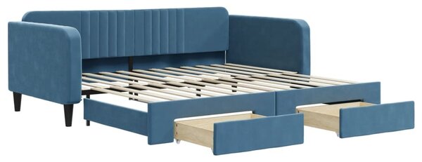 Divano Letto Estraibile con Cassetti Blu 100x200 cm in Velluto