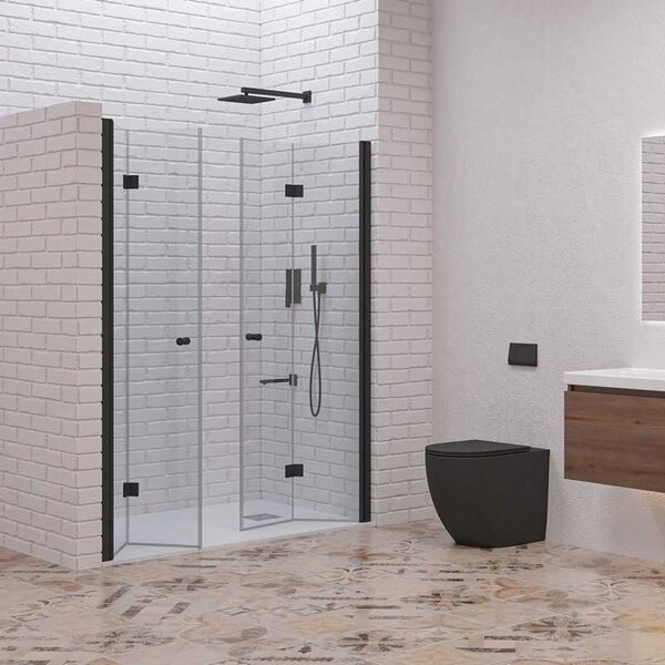 Kamalu porta doccia a doppio soffietto 110-113 cm colore nero | kam-ks700dn