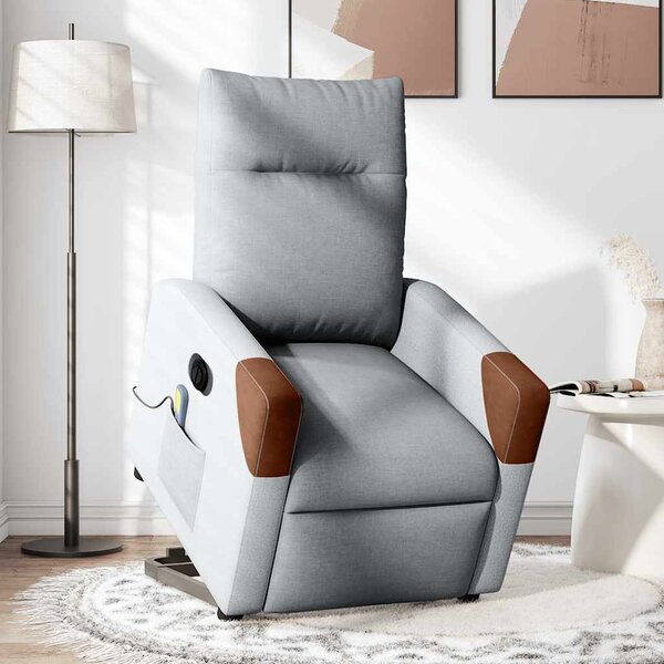 Poltrona Alzapersona Massaggi Elettrica Grigio Chiaro Tessuto