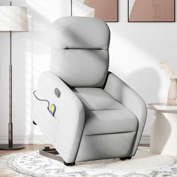 Poltrona Alzapersona Massaggi Elettrica Grigio Nuvola Tessuto
