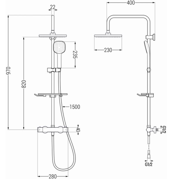 Mexen KT33 set doccia esterna con soffione e miscelatore termostatico, cromo - 771503393-00