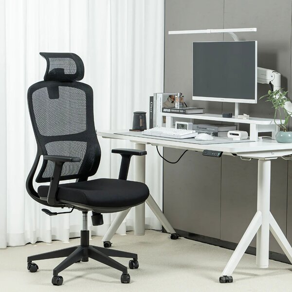 Sedia Direzionale da Ufficio 62x64x118/133 cm Ergonomica con Poggiabraccia Regolabili Nera