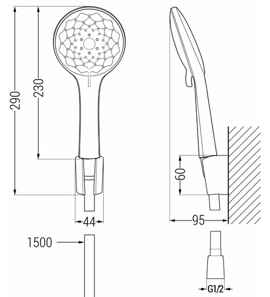 Mexen R-74 set doccia a punto fisso, nero - 785745052-70