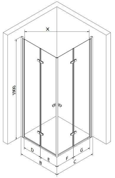 Mexen Lima Duo cabina doccia pieghevole 80 x 80 cm, trasparente, nero - 856-080-080-70-00-02