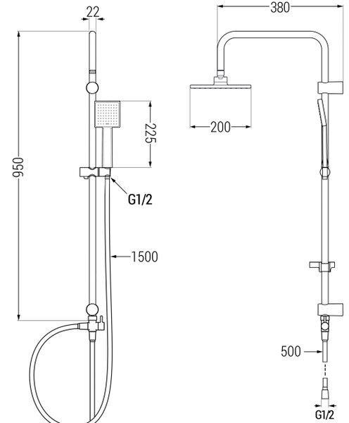 Mexen Tord set doccia esterno con soffione e miscelatore doccia Kama, cromo - 72540200-00