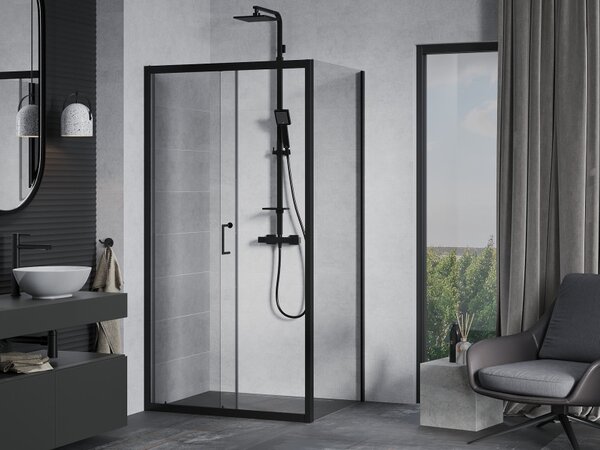 Mexen Apia cabina doccia scorrevole 100 x 80 cm, trasparente, nero - 840-100-080-70-00