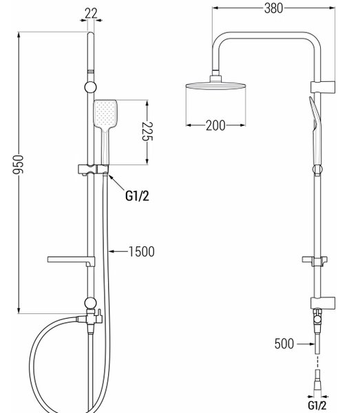 Mexen Sven set doccia esterno con soffione e miscelatore doccia termostatico Cube, cromo - 77200262-00