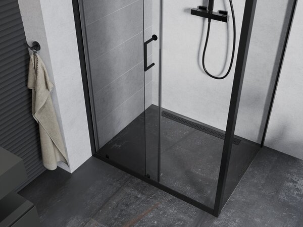 Mexen Apia cabina doccia scorrevole 100 x 80 cm, trasparente, nero - 840-100-080-70-00