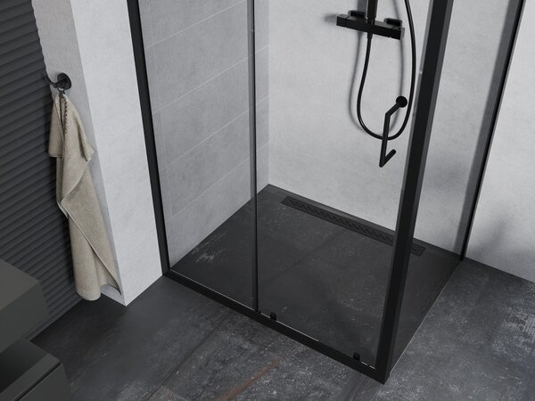 Mexen Apia cabina doccia scorrevole 100 x 80 cm, trasparente, nero - 840-100-080-70-00