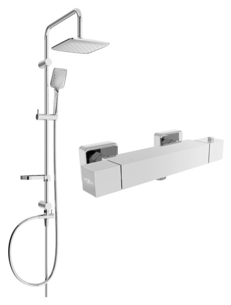 Mexen Sven set doccia esterno con soffione e miscelatore doccia termostatico Cube, cromo - 77200262-00