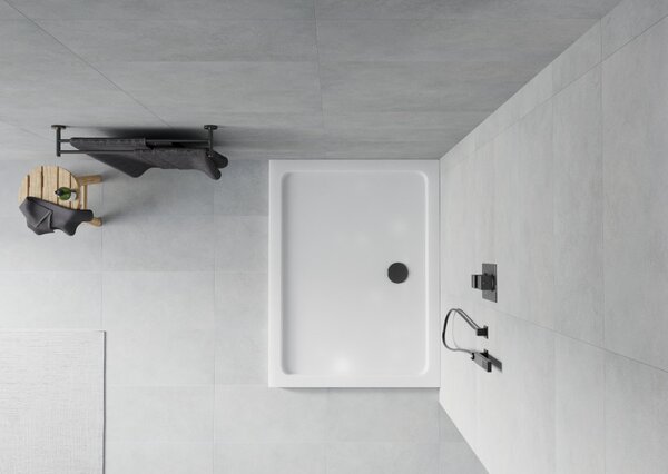 Mexen Flat piatto doccia rettangolare slim 80 x 70 cm, bianco, sifone nero - 40107080B