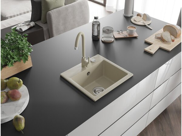 Mexen Milo lavello in granito a 1 vasca con rubinetto da cucina Telma, beige - 6505-69-670200-69
